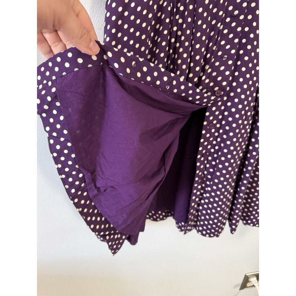 Modcloth Emily And Fin Retro Dress XL Polka Dot Purple Button Up Short Sleeve - Picture 5 of 7